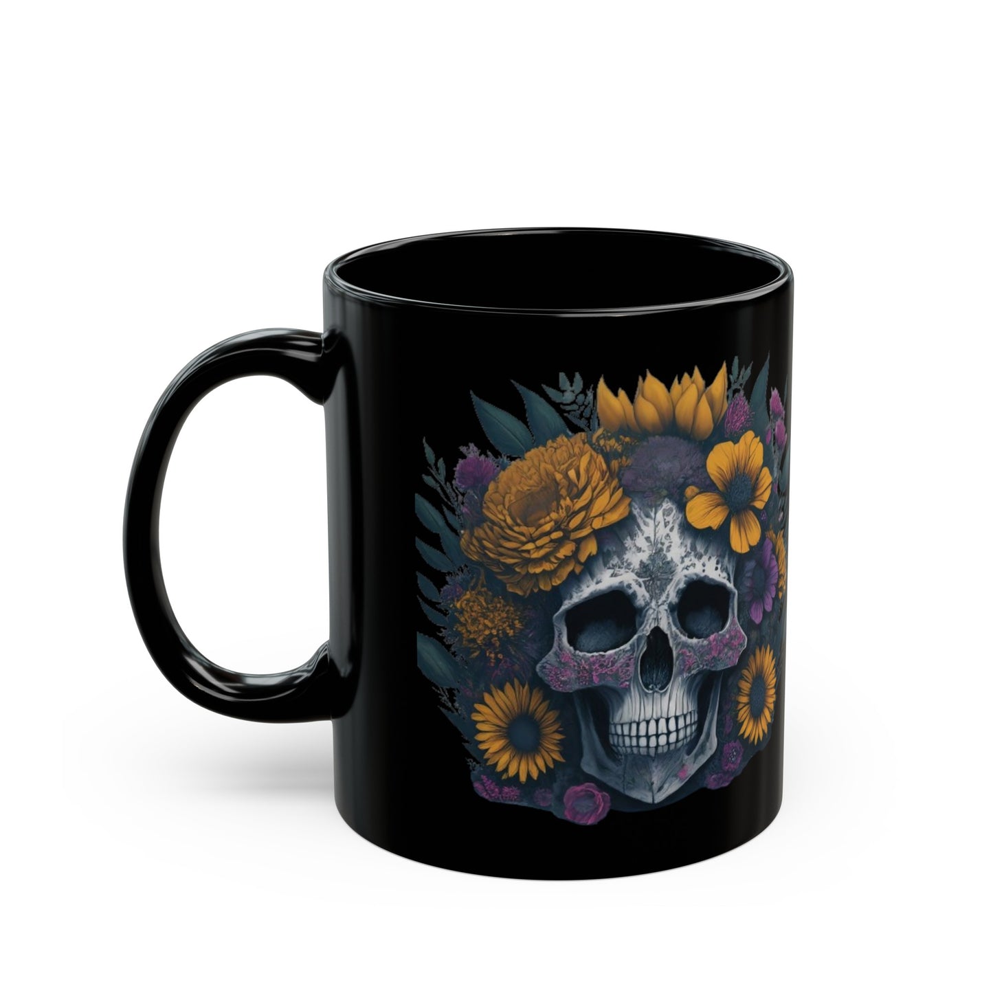 Floral Skull Black Mug (11oz, 15oz)