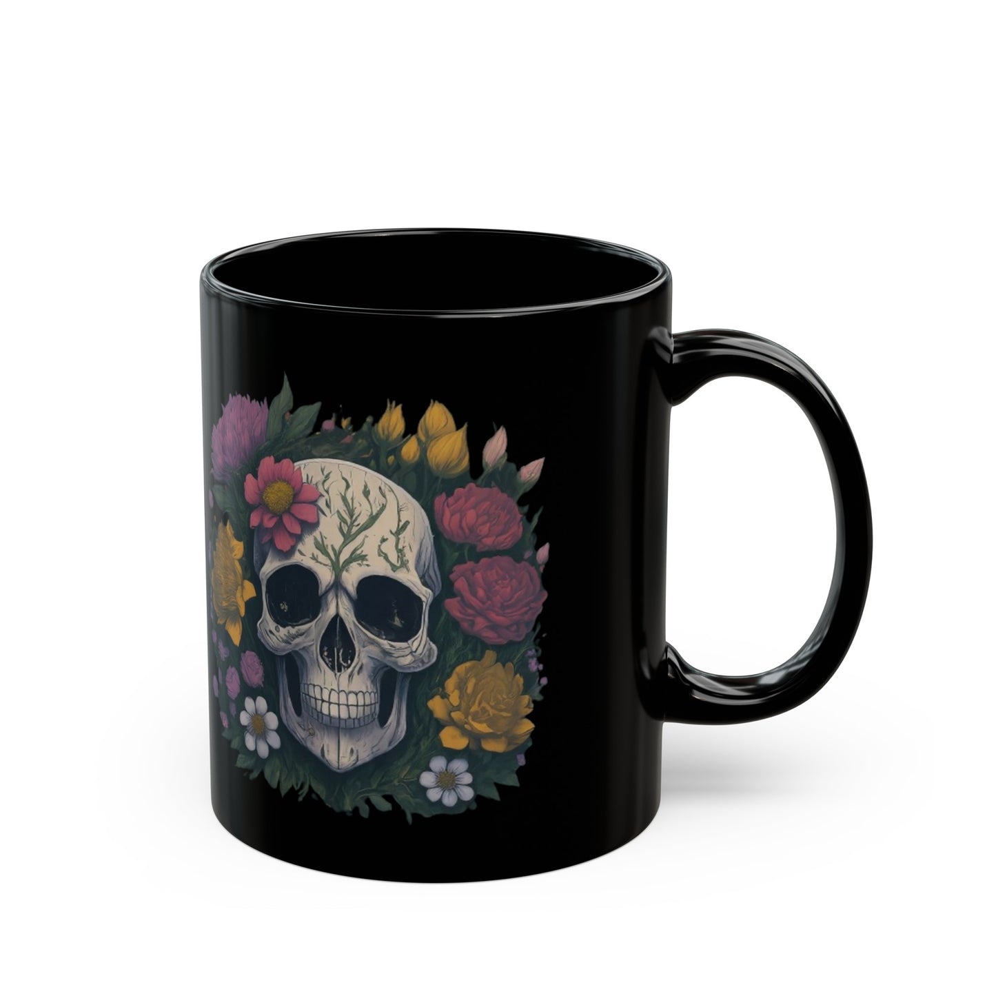 Floral Skull Black Mug (11oz, 15oz)