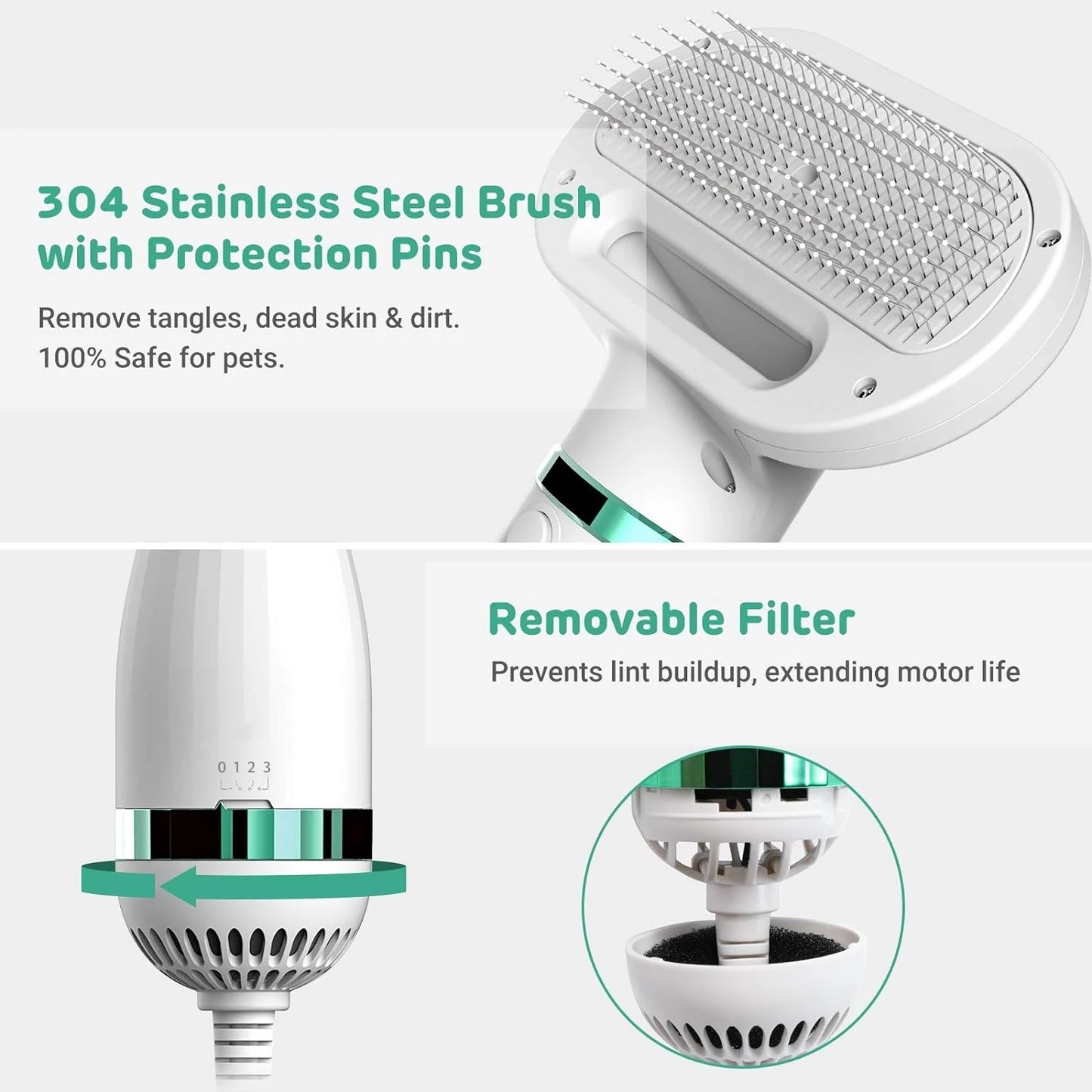 Pet Hair Dryer with Slicker Brush 3 Heat Settings